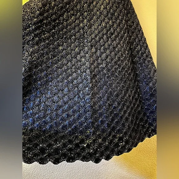 Vintage Anna Giovannozzi Italy Darkest Blue Crochet Raffia Maxi Skirt - Picture 5 of 12